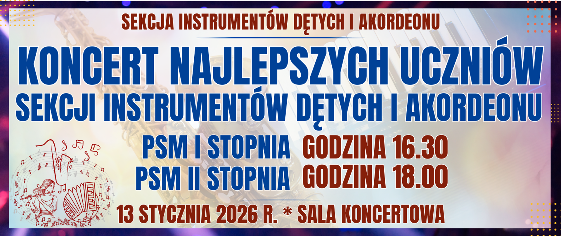 baner w tle półprzezroczysty akordeon ciemna ramka oraz informacja o wydarzeniu