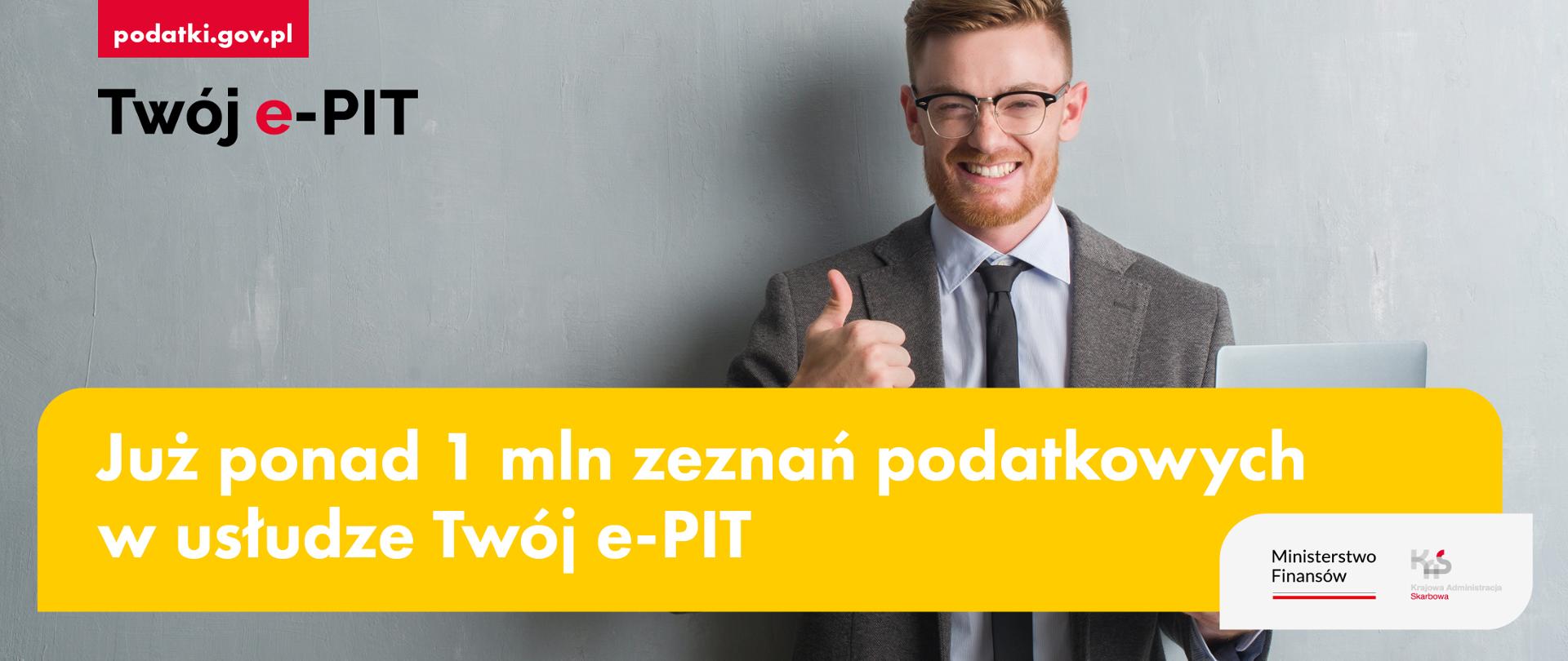 Na grafice uśmiechnięty mężczyzna z podniesionym kciukiem do góry