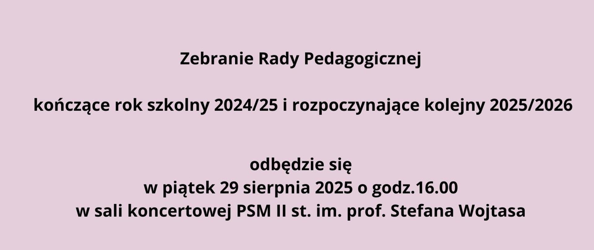 Zebranie Rady Pedagogicznej 29.08.2025 godz.16,00 plakat różowy