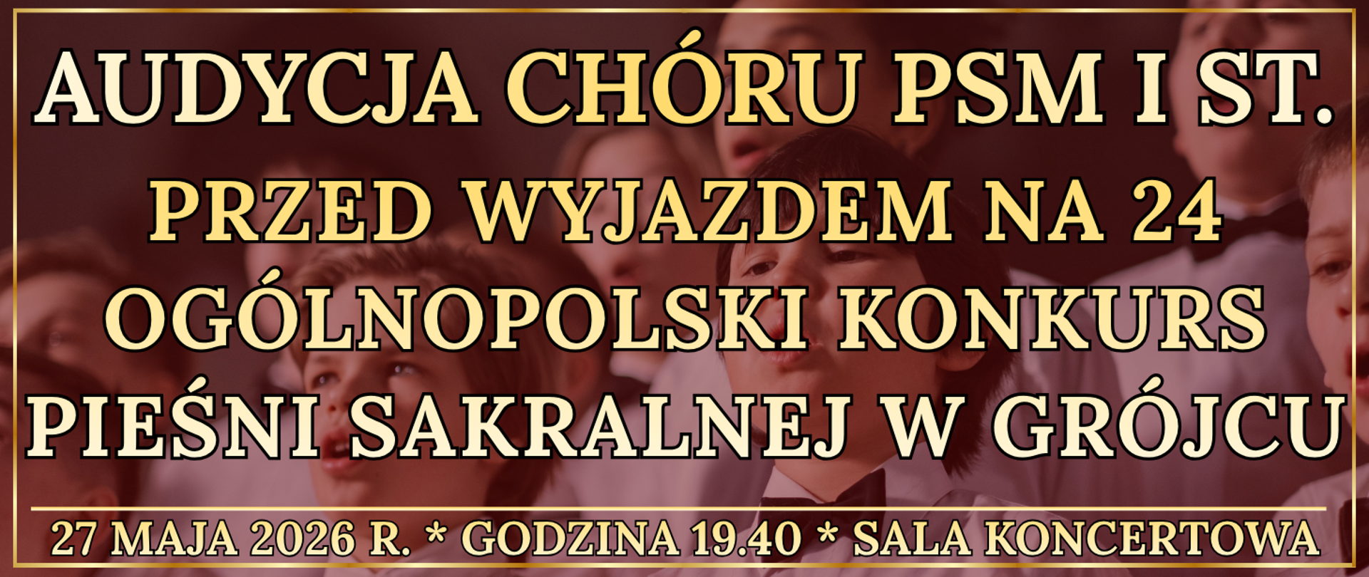 baner w tle dzieci śpiewające w chórze oraz informacja o wydarzeniu