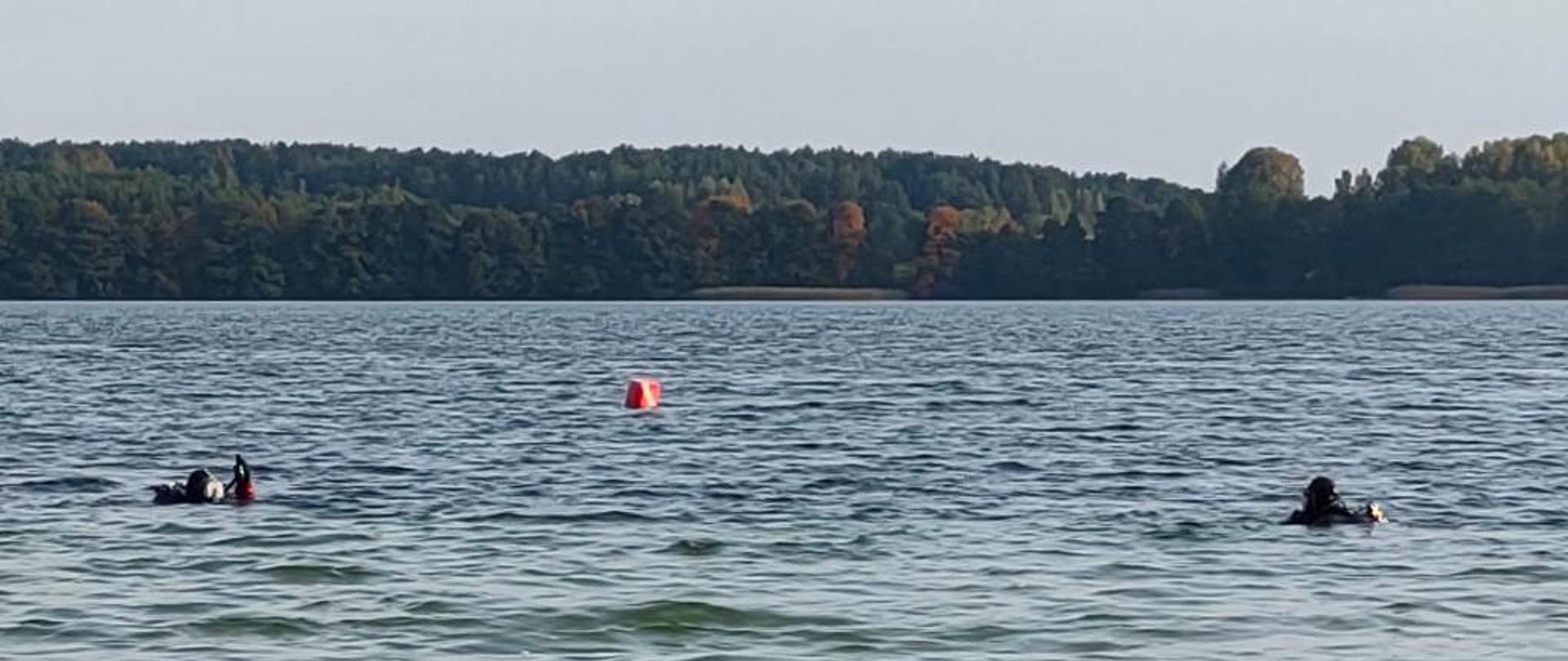 Dwóch strażaków rozpoczyna zanurzanie. 