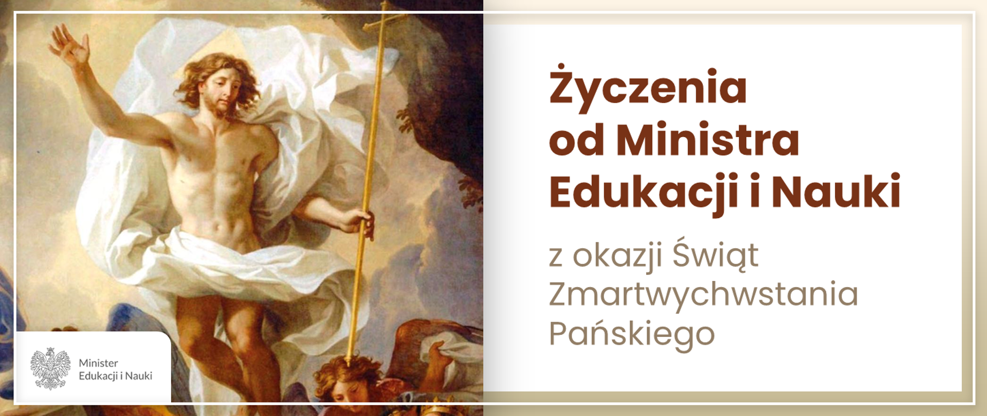 Grafika z napisem Życzenia od Ministra Edukacji i Nauki z okazji Świąt Zmartwychwstania Pańskiego.