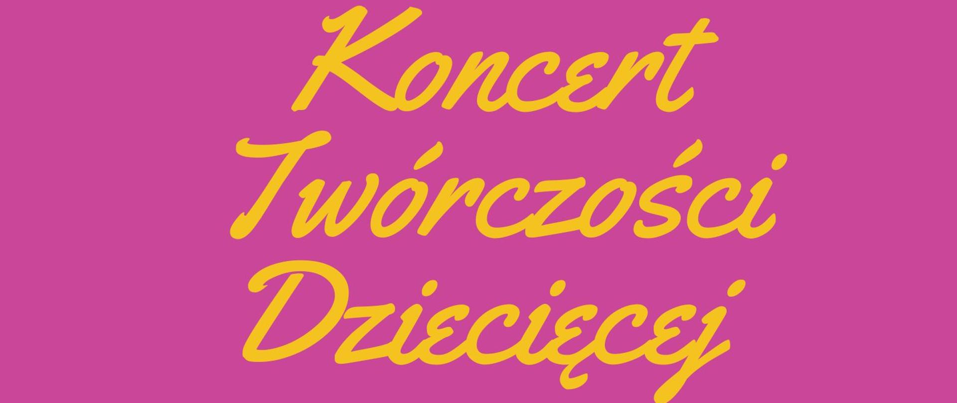 Plakat koncertu na różowym tle. W prawym górnym rogu logo szkoły. Poniżej białe i żółte napisy informujące o wydarzeniu. Dolną część zdobią ilustracje związane z muzyką – nuty, płyta winylowa i bęben. 