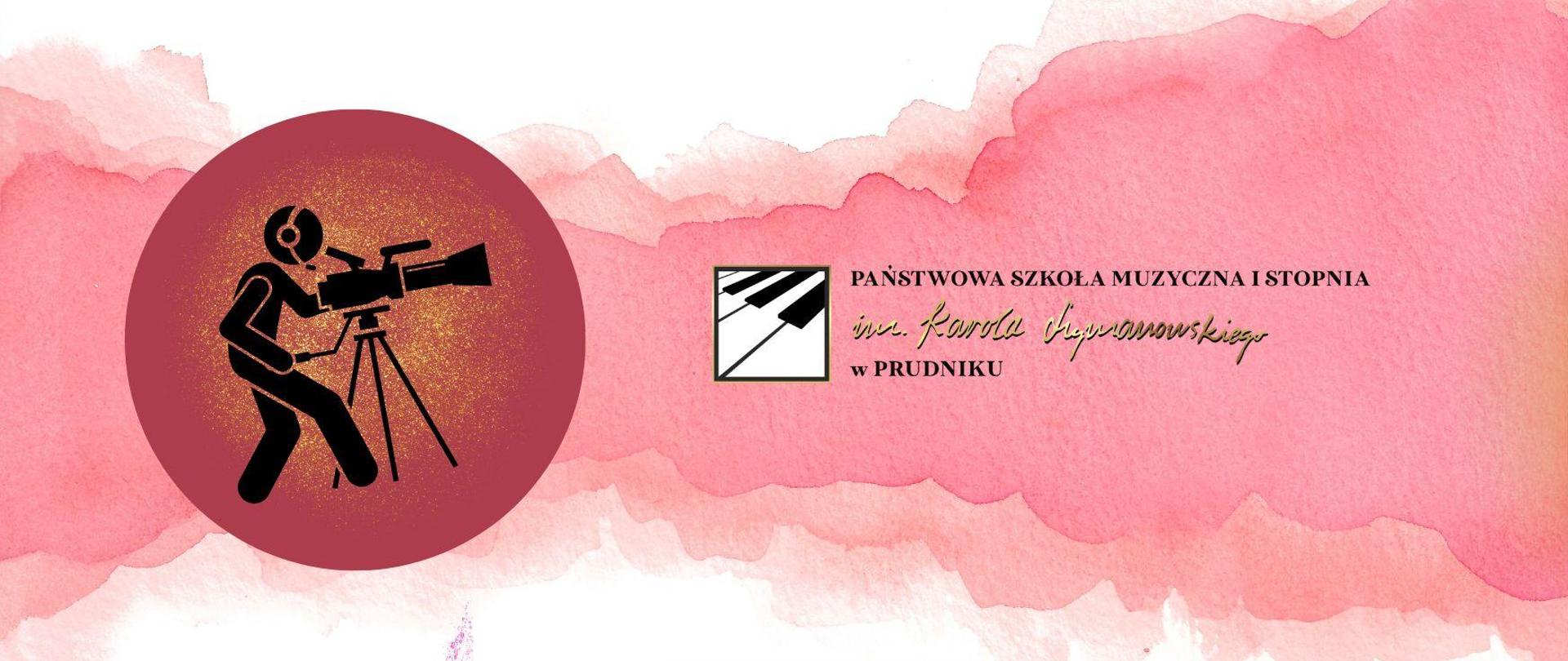 Ikonografia przedstawiająca kamerzystę z kamerą oraz logo szkoły