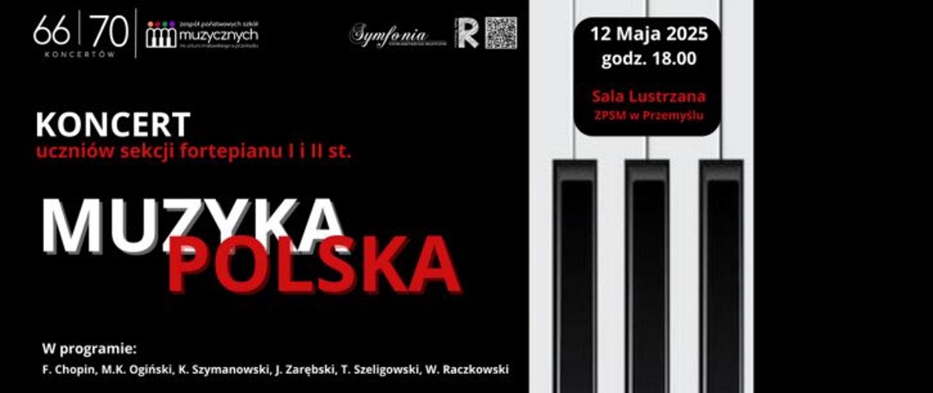 Grafika informacyjna o 66 z 70 koncertów jubileuszowych. Koncert Muzyka Polska, 12 maja 2025, 18:00 