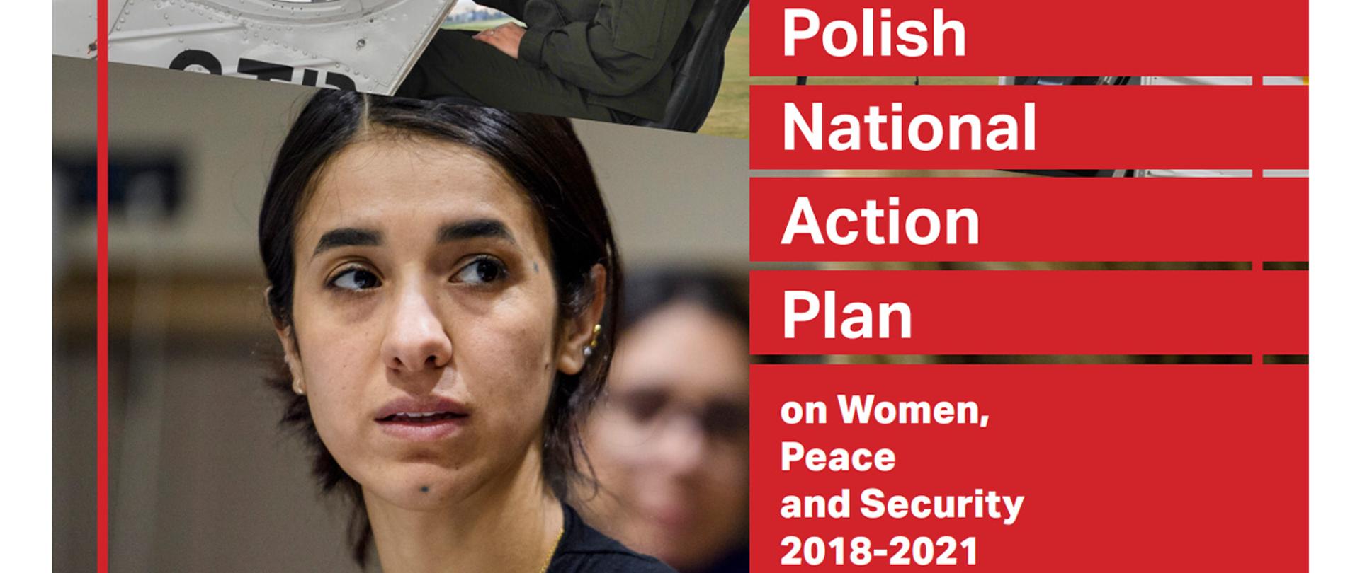Grafika popularyzująca Krajowy Plan Działania dotyczący Agendy „Kobiety, pokój i bezpieczeństwo” na lata 2018-2021. Napis na grafice: Polish National Action Plan on Women, Peace and Security 2018-2021