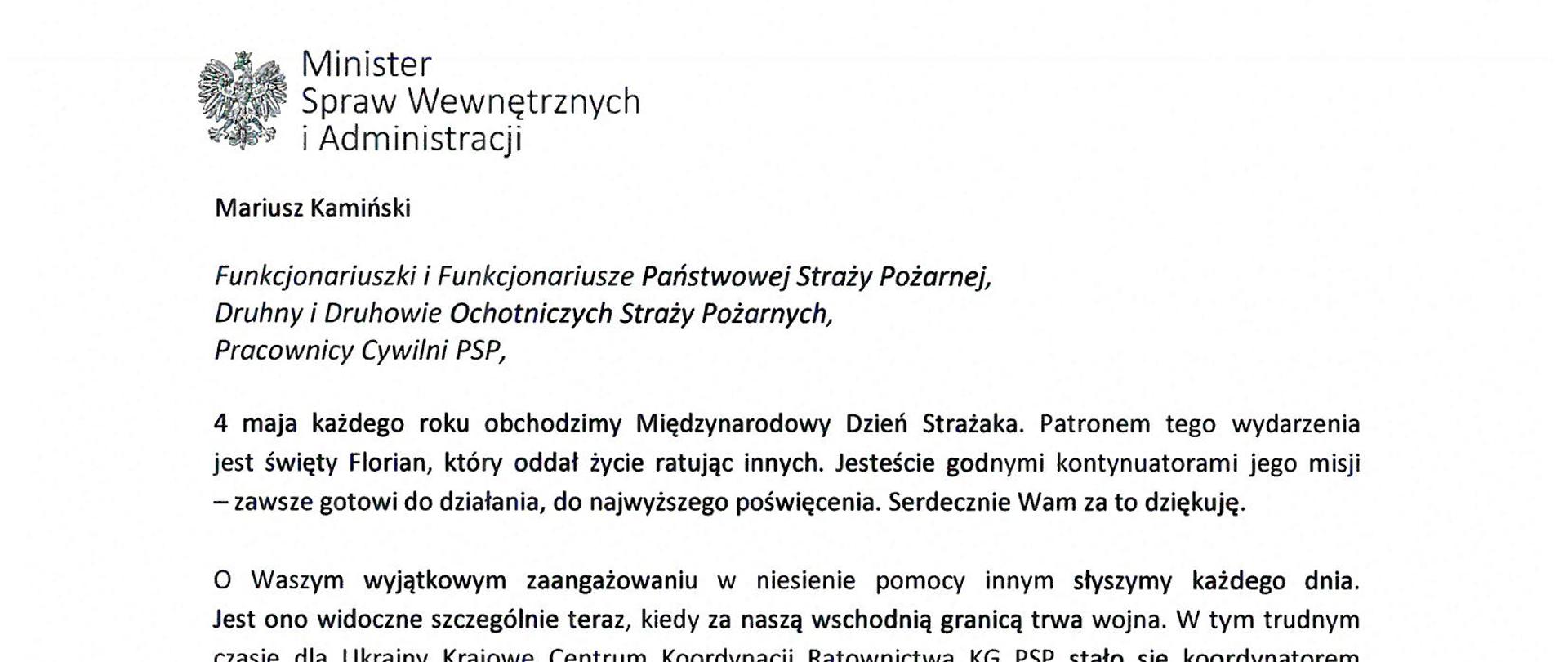 Życzenia MSWiA z okazji Dnia Strażaka 2022