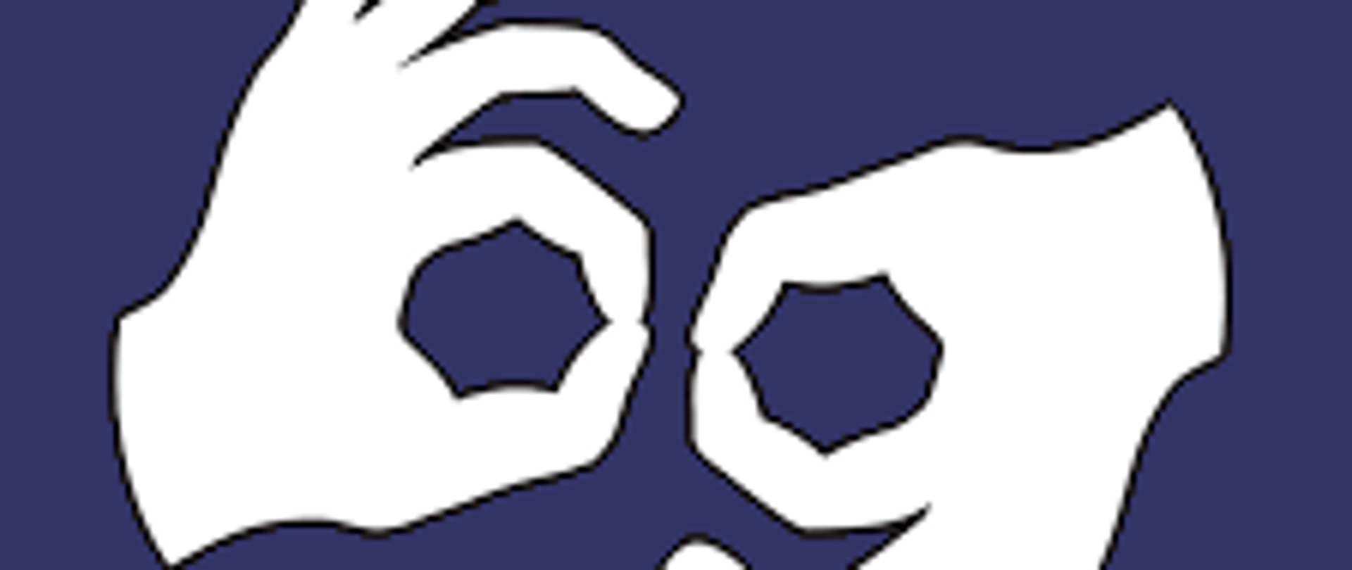 Oznaczenie "Język migowy": dwie ręce wykonujące gesty oznaczajace język migowy.