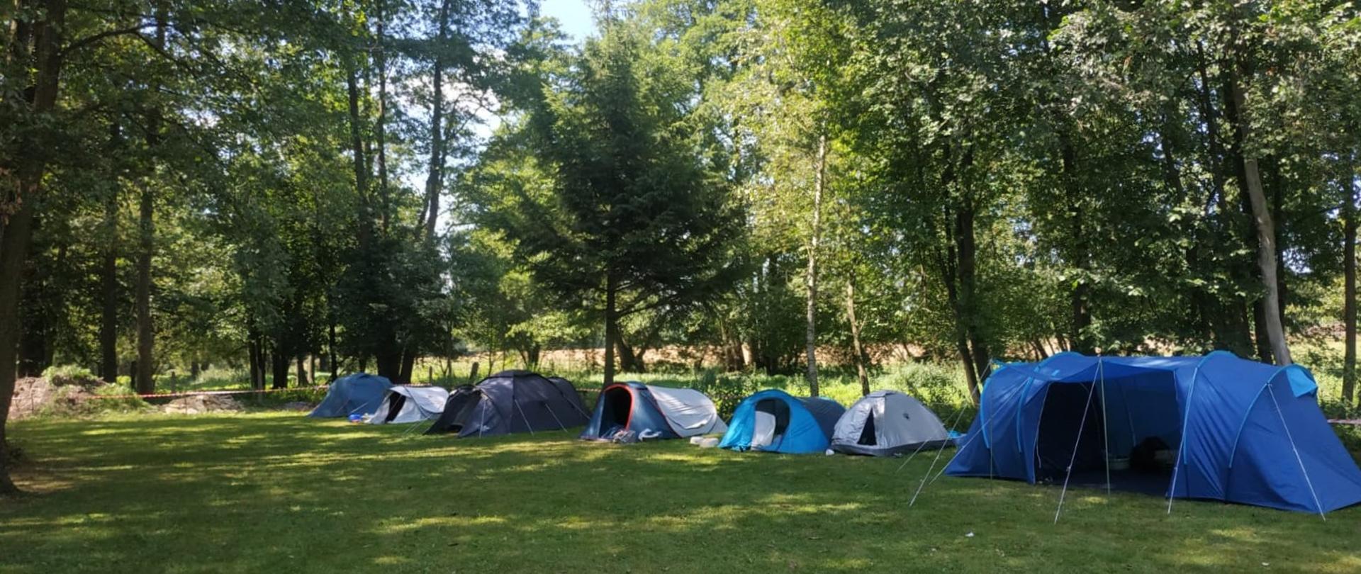 Namioty harcerskie na polu biwakowym