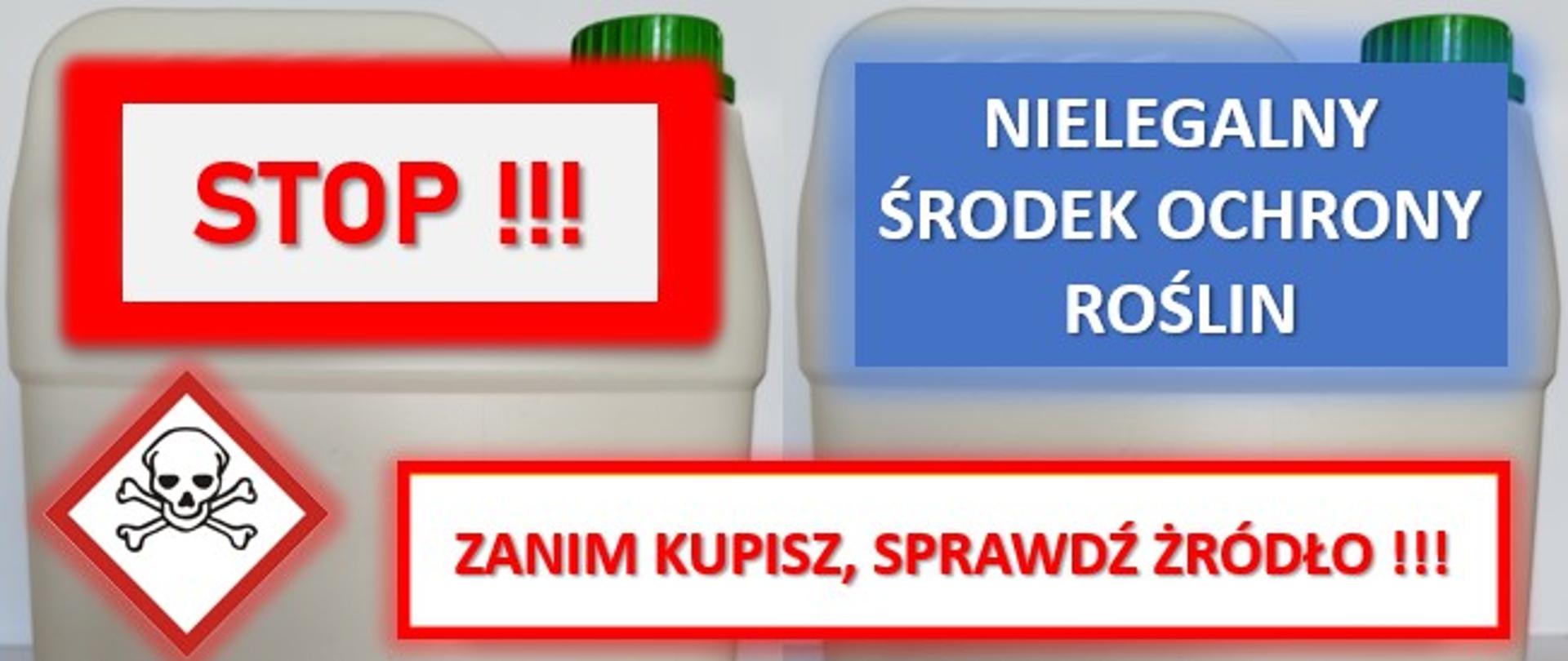 Informacje ostrzegawcze dotyczące środków ochrony roślin na tle plastikowego opakowania