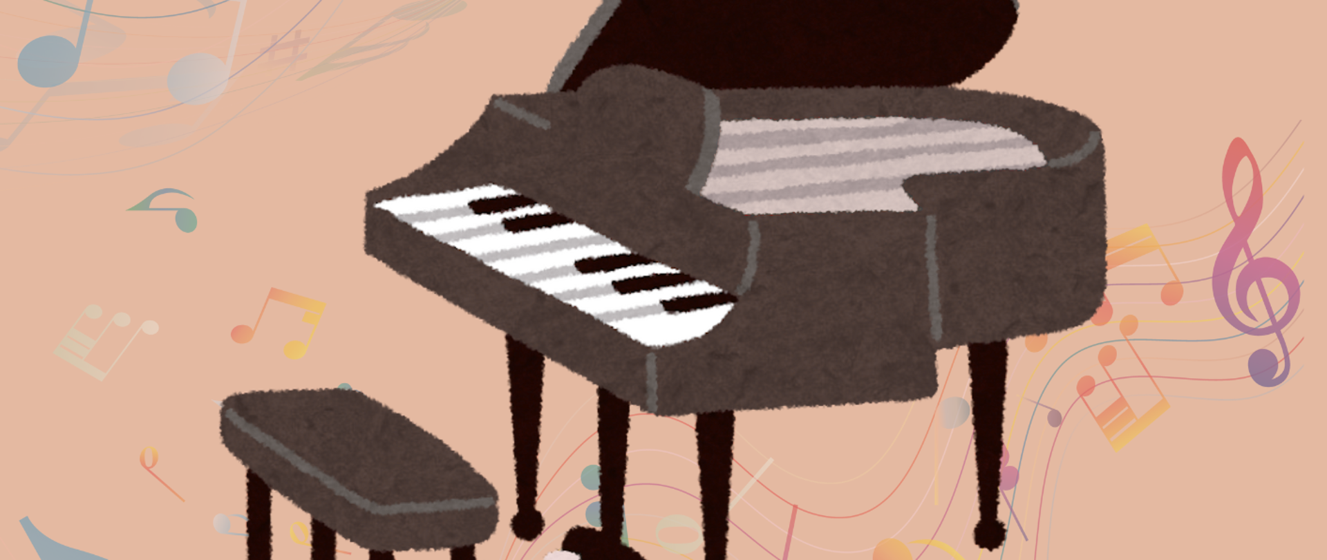 Na jasnoróżowym tle umieszczona została grafika fortepianu oraz informacje dotyczące wydarzenia.