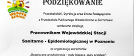 podziękowanie Przedszkole Publiczne Wesoła Kraina w Gortatowie 