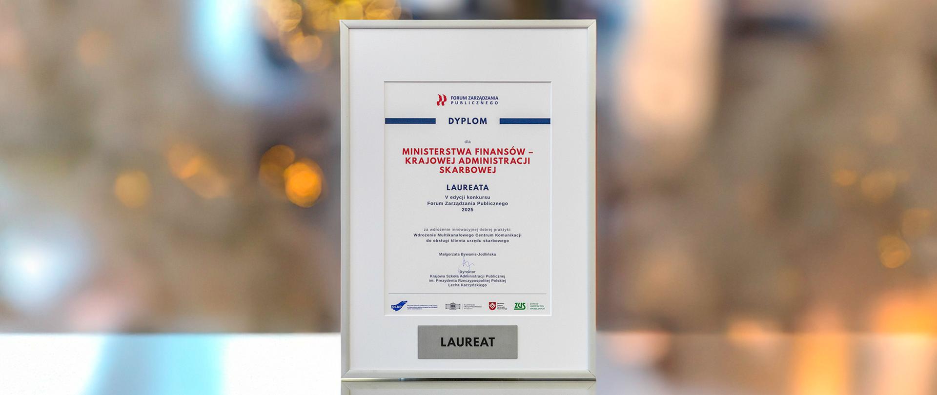 Dyplom laureata 5 edycji konkursu Forum Zarządzania Publicznego 2025