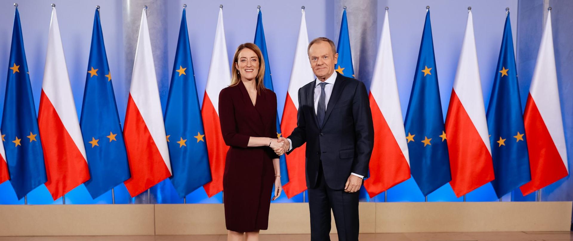 Prime Minister Donald Tusk during a meeting with the President of the European Parliament, Roberta Metsola.