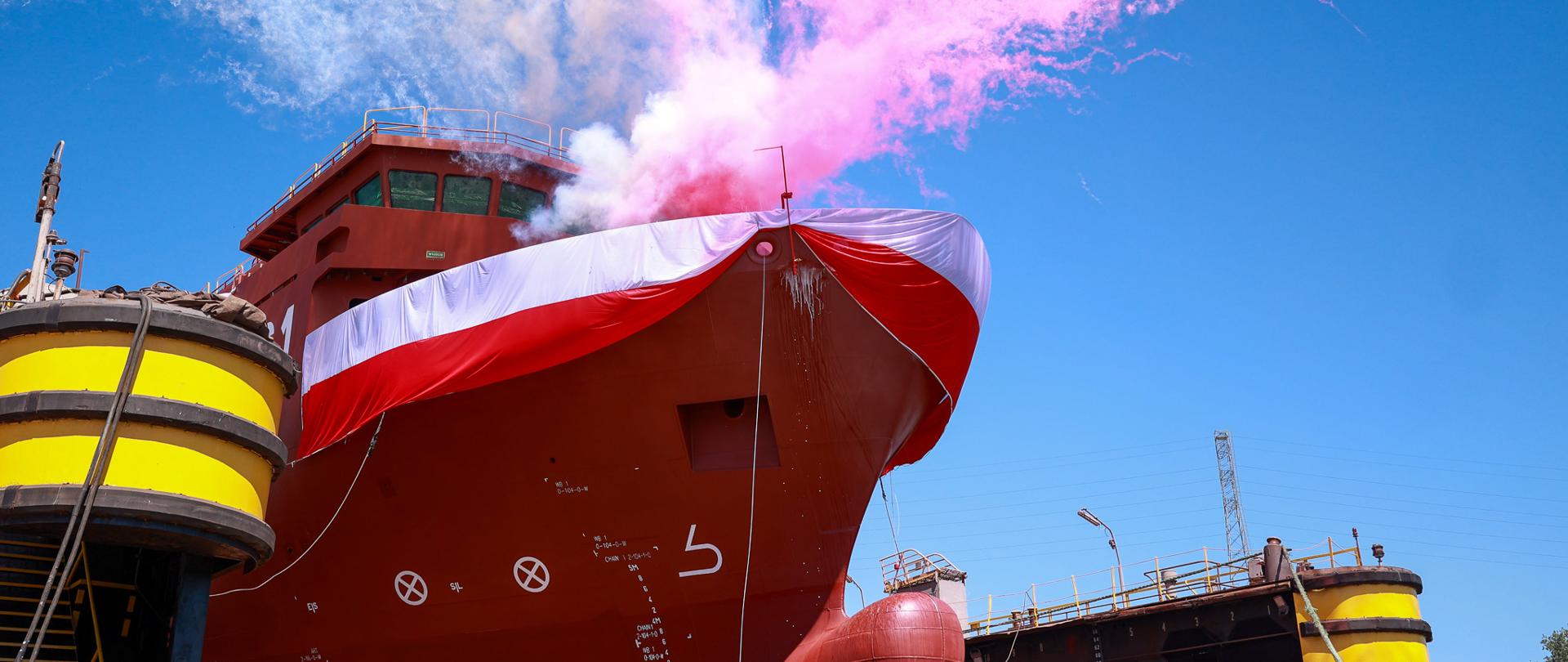 1 lipca 2025 r. na terenie stoczni Remontowa Shipbuilding S.A. w Gdańsku, odbył się uroczysty chrzest i wodowanie ORP Jerzy Różycki - pierwszego z dwóch okrętów rozpoznania radioelektronicznego budowanych w ramach programu „Delfin”. W uroczystości udział wziął sekretarz stanu w MON Paweł Bejda. Fot. Krzysztof Niedziela/MON