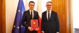 Minister infrastruktury Dariusz Klimczak oraz powołany na stanowisko wiceministra infrastruktury Piotr Malepszak
