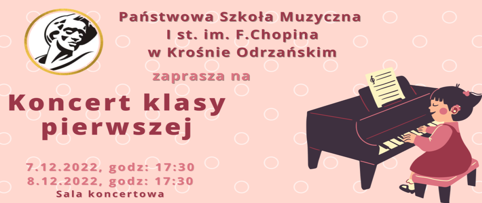 Dziewczyna przy fortepianie na różowym tle