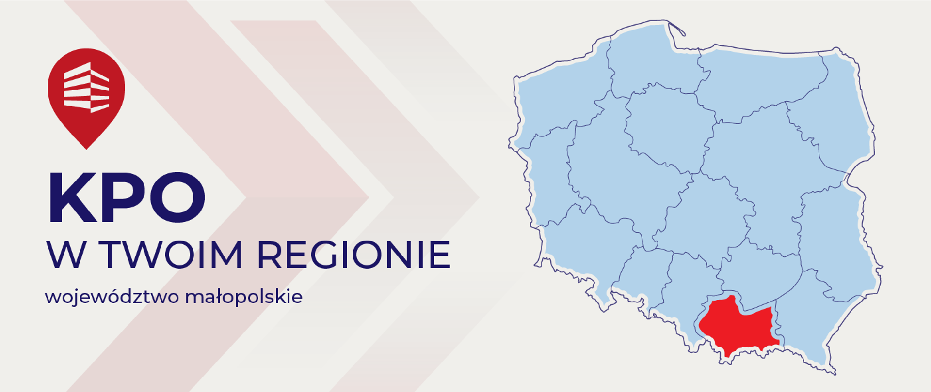 Na grafice widać hasło projektu i mapę Polski z zaznaczonym województwem małopolskim