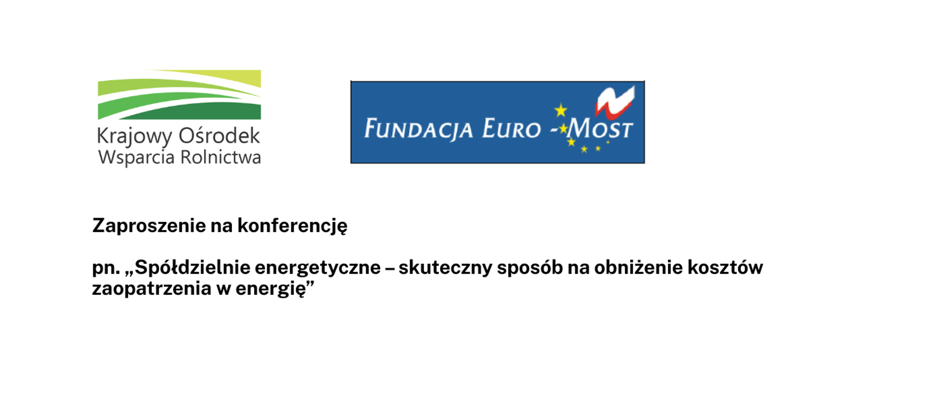 Grafika z logo oraz napisem „Spółdzielnie energetyczne – skuteczny sposób na obniżenie kosztów zaopatrzenia w energię”. 