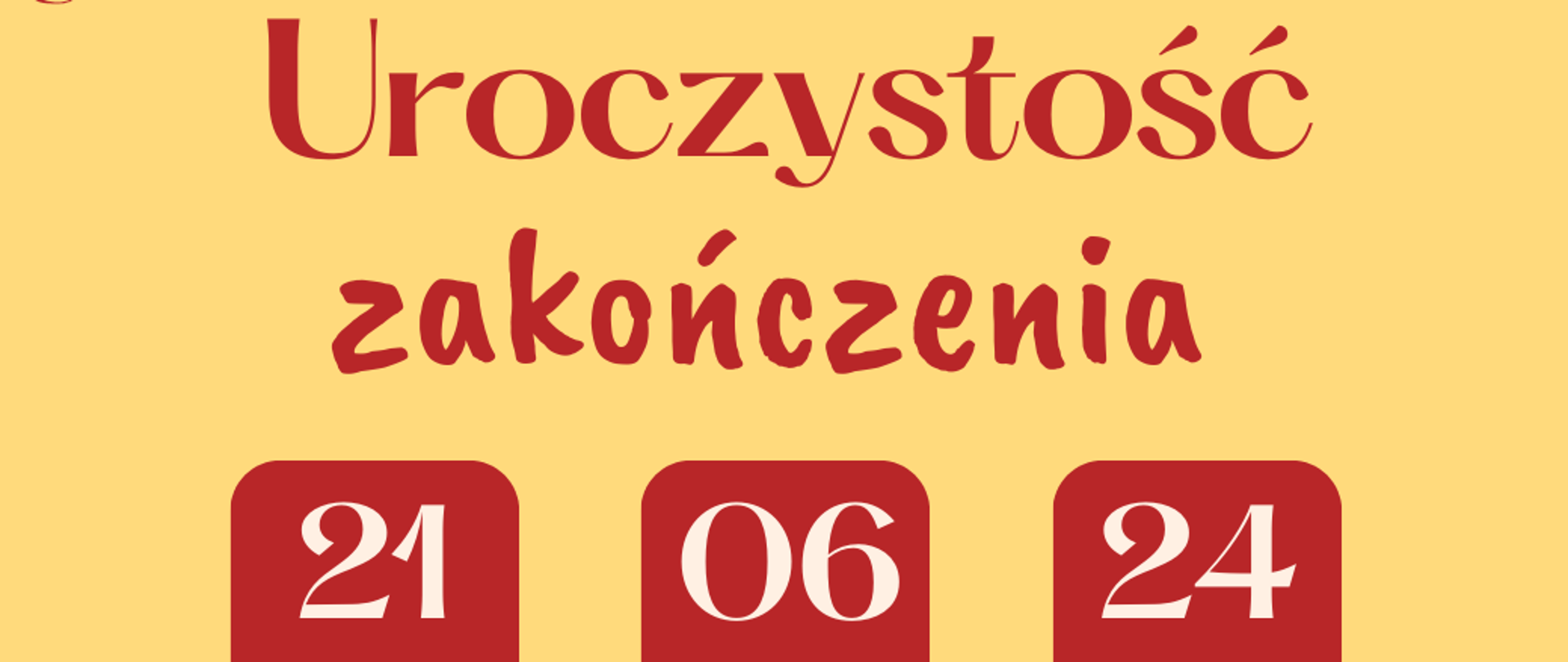 na ciemno-żółtym tle bordowe napisy, biała data wydarzenia w bordowych kwadratach, u góry na środku logo szkoły, w rogach grafika ludzika wędrującego po pięciolinii, płynącego łódką, grającego na tamburynie oraz kopiącego piłkę. Na dole na środku w znaku fermaty napis - sala koncertowa.