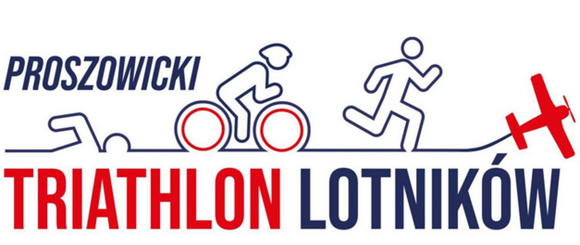 Na zdjęciu widnieje szkic osoby pływającej jadącej na rowerze oraz biegacza na samym końcu widnieje czerwony samolocik 