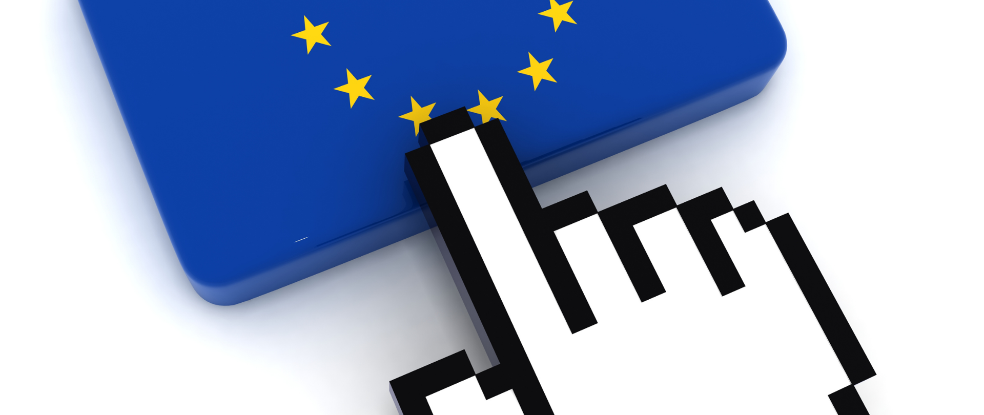 Grafika - kursor na klawiszu komputera w kolorach flagi Unii Europejskiej.
