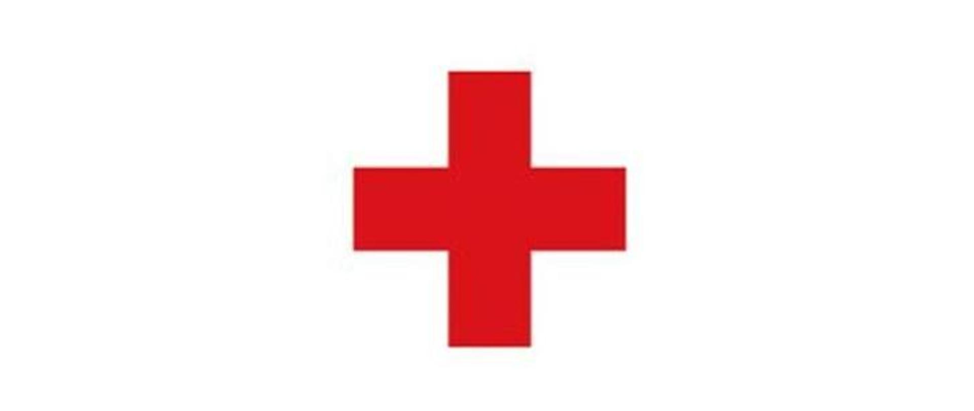 Zdjęcie przedstawia czerwony krzyż na białym tle. 