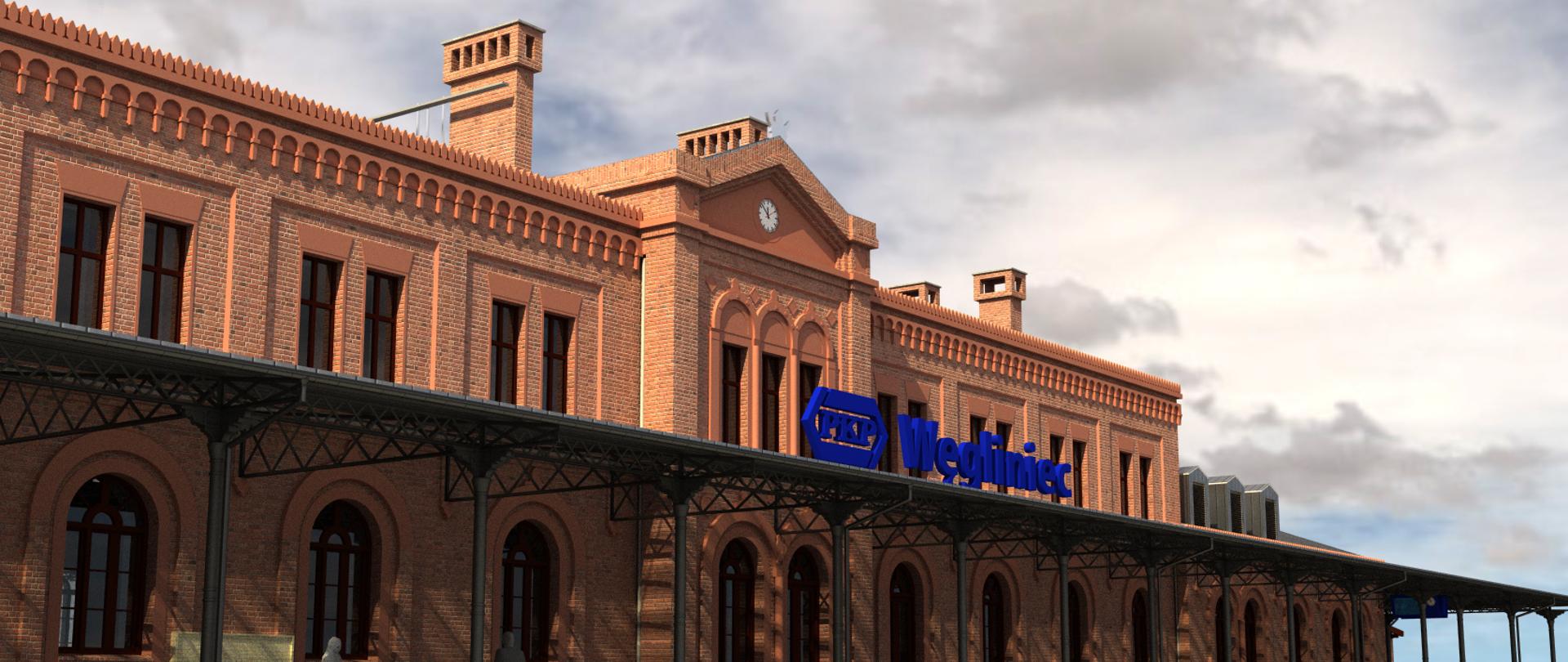 Wizualizacja dworca kolejowego w Węglińcu - przód budynku