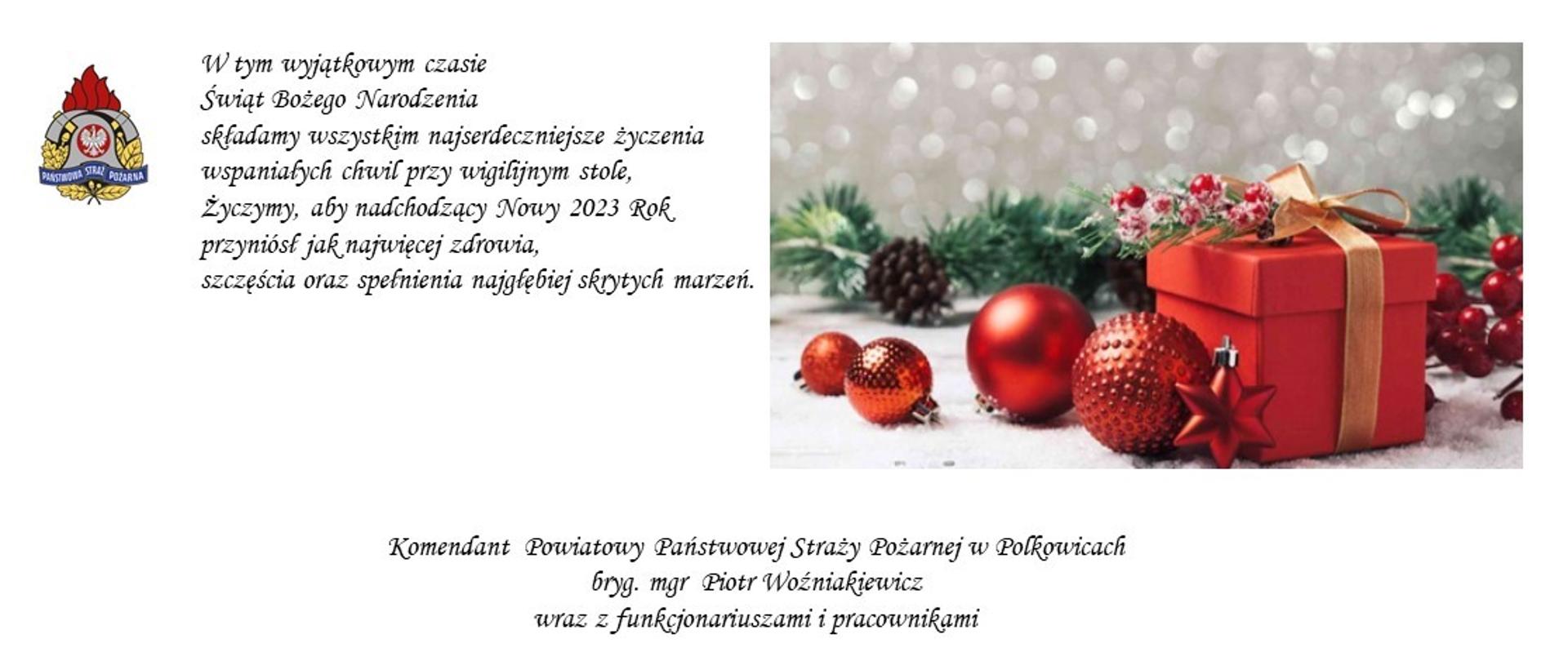 Kartka świąteczna z życzeniami Komendanta Powiatowego PSP w Polkowicach na 2022-2023