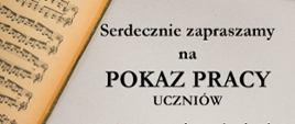 Na plakacie widać kartki z nutami w różnych kolorach oraz tekst.