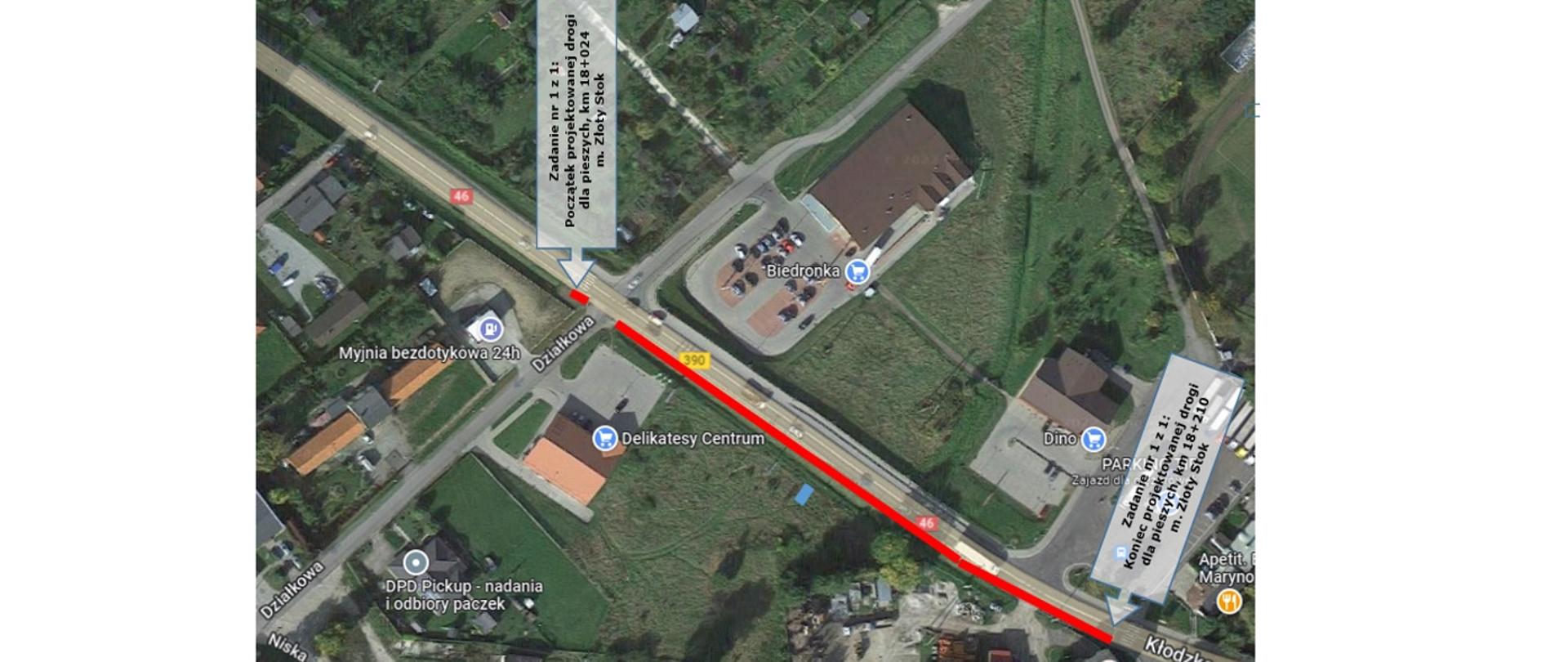 DK46 Złoty Stok mapa