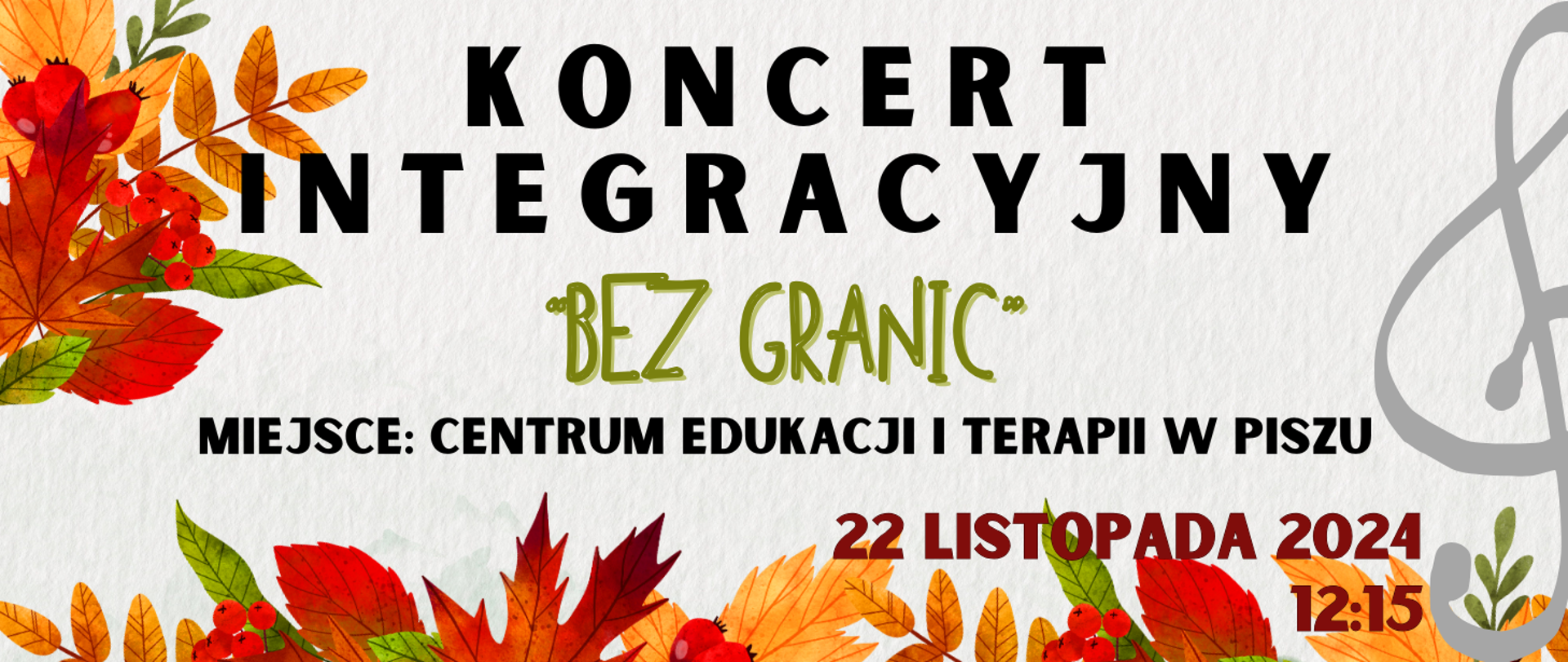 Na kolorowym tle z motywami liści informacja: Koncert w CeiT 22.11.2024r.
