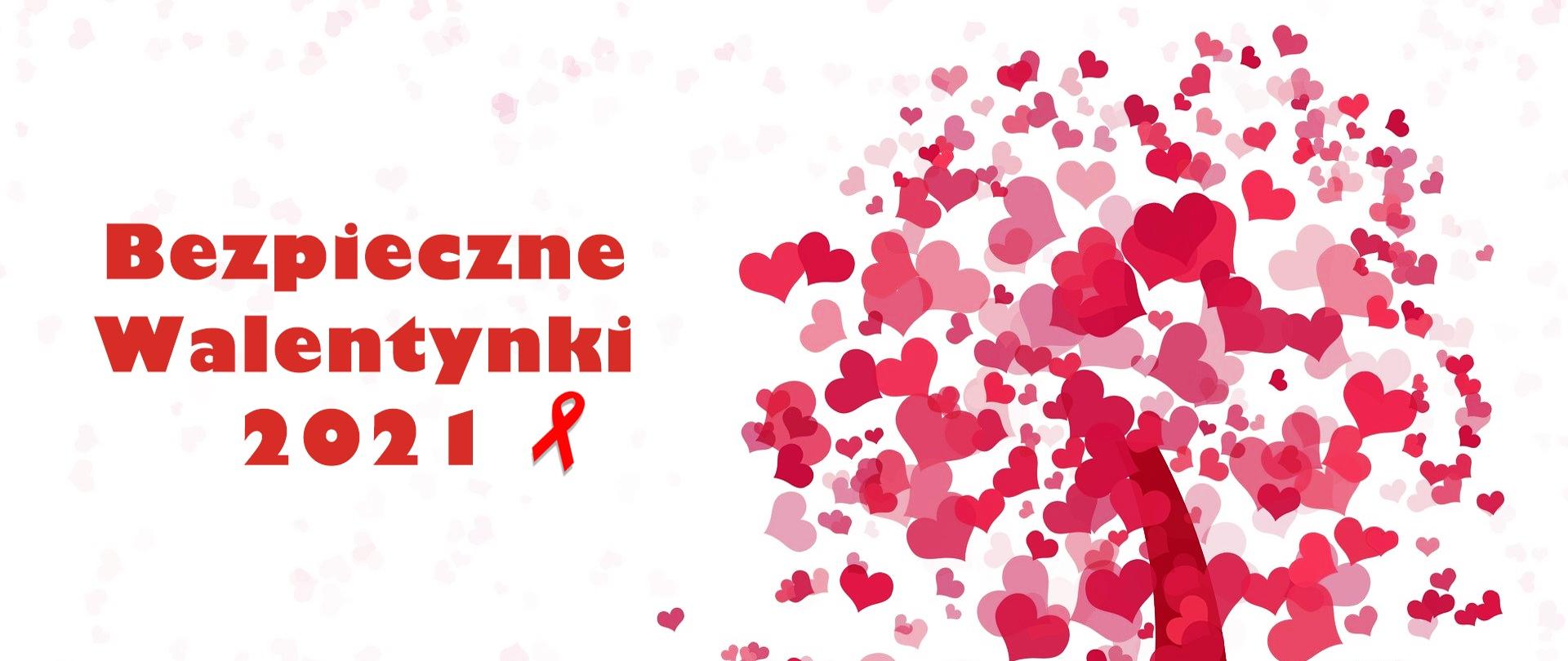 Drzewo serca czerwony napis