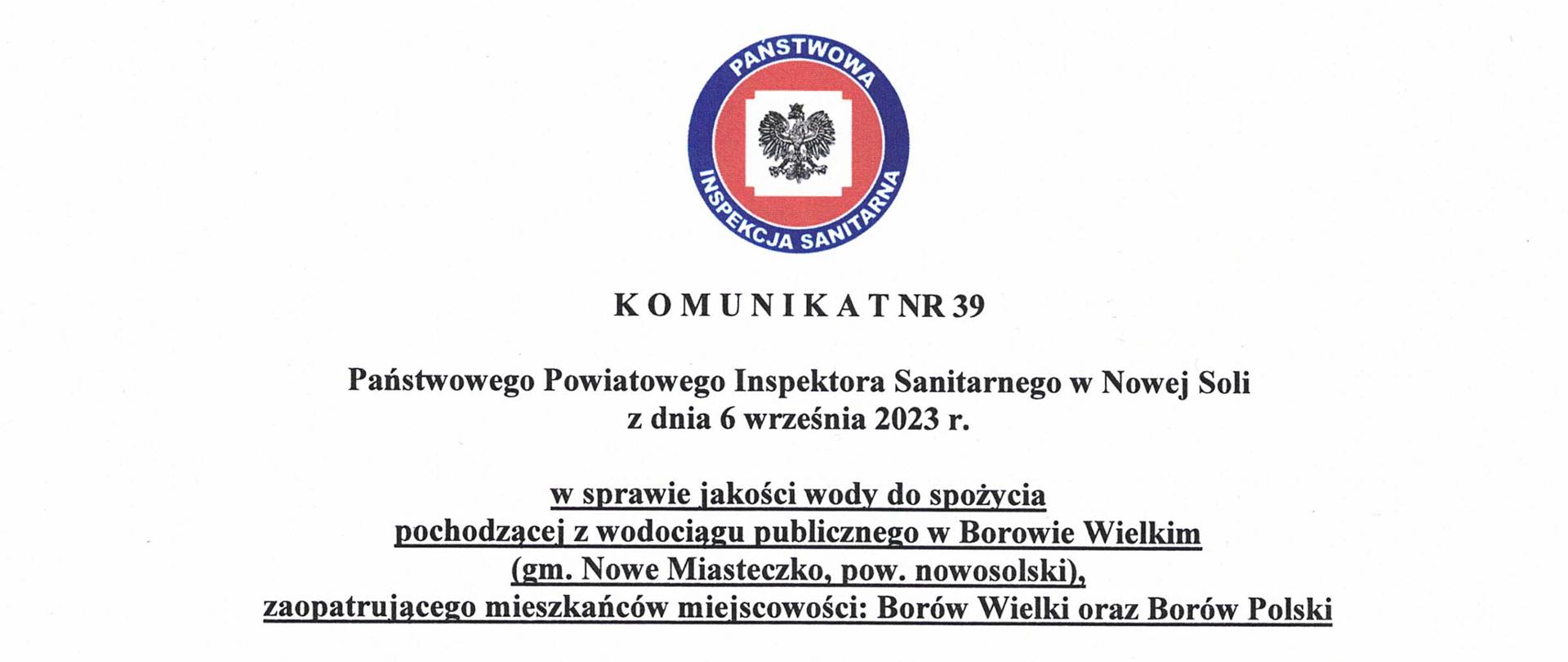 Komunikat nr 39 Borów Wielki