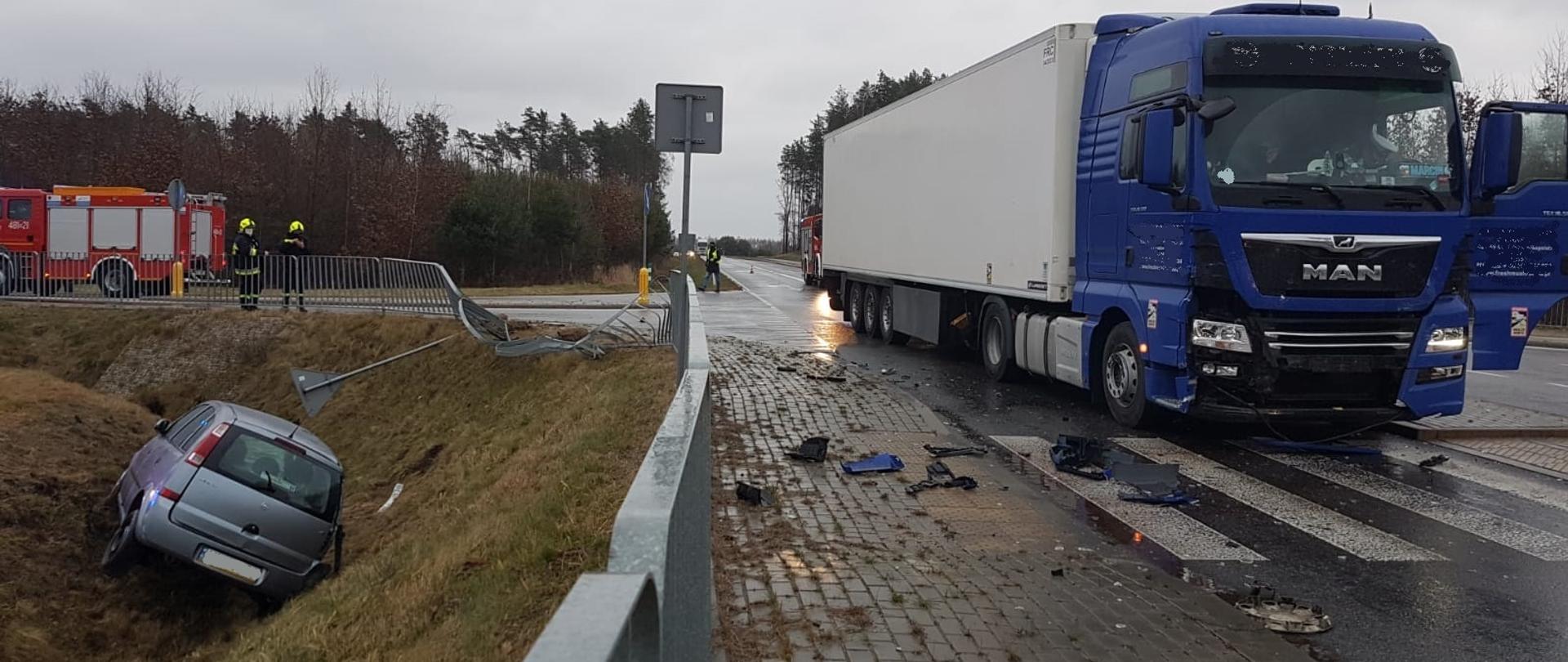 Zderzenie samochodu osobowego z ciężarowym