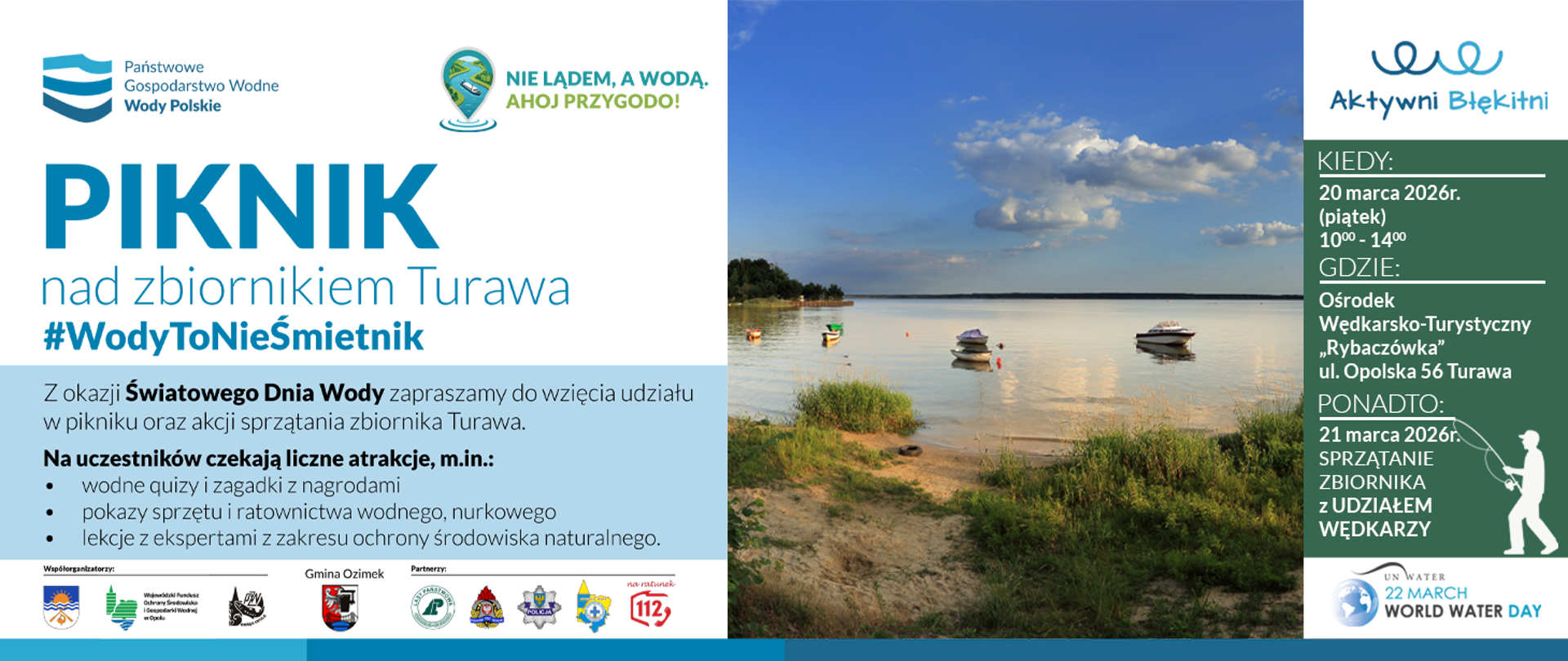 Plakat z zaproszeniem do akcji sprzątania zbiornika w Turawie