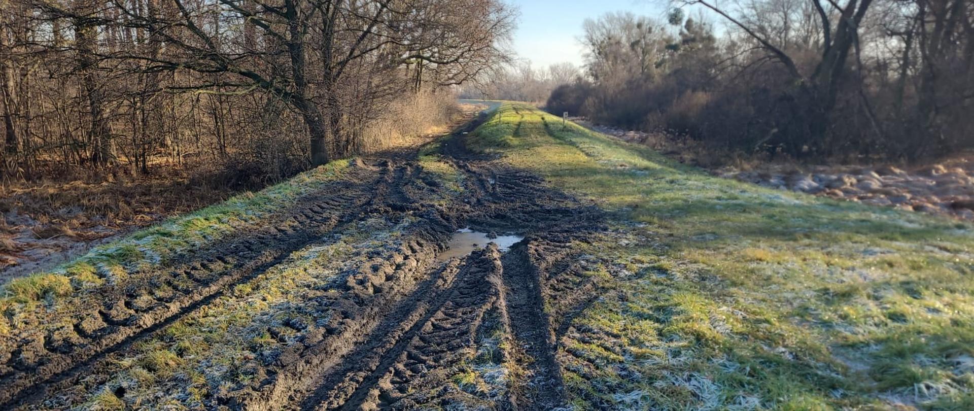 Rozjechane wały przeciwpowodziowe w powiecie oławskim.
