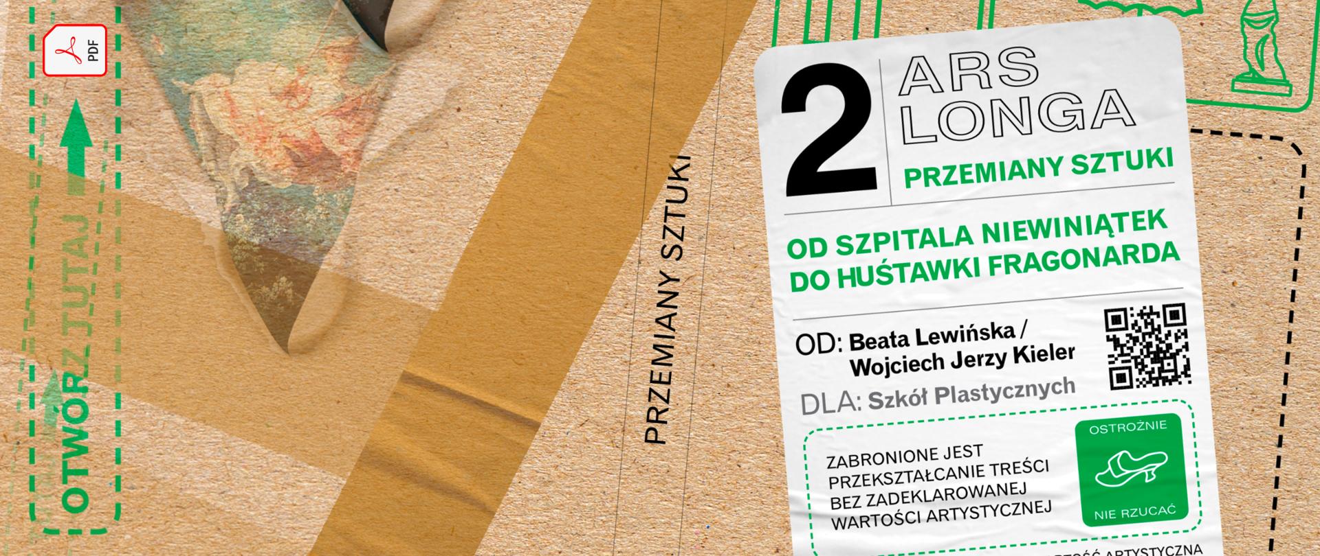 Grafika okładki podręcznika do historii sztuki autorstwa Beaty Lewińskiej i Wojciecha Jerzego Kielera Ars longa Przemiany sztuki od Szpitala Niewiniątek do Huśtawki Fragonarda