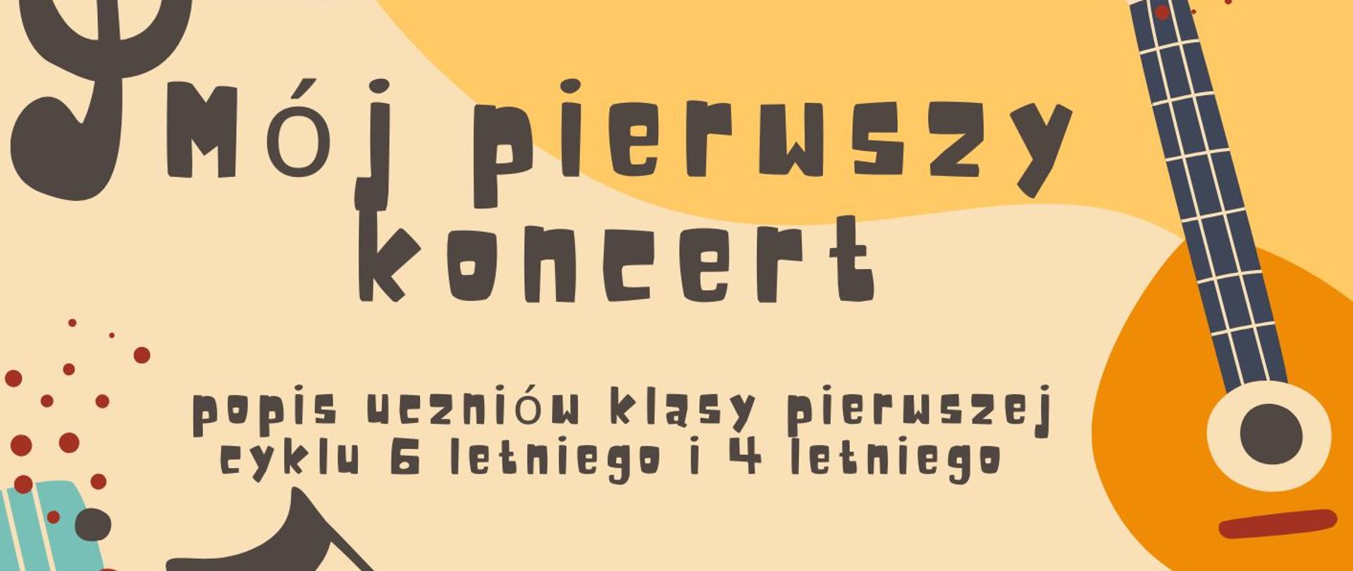 Beżowe-żółty plakat, czarne litery.