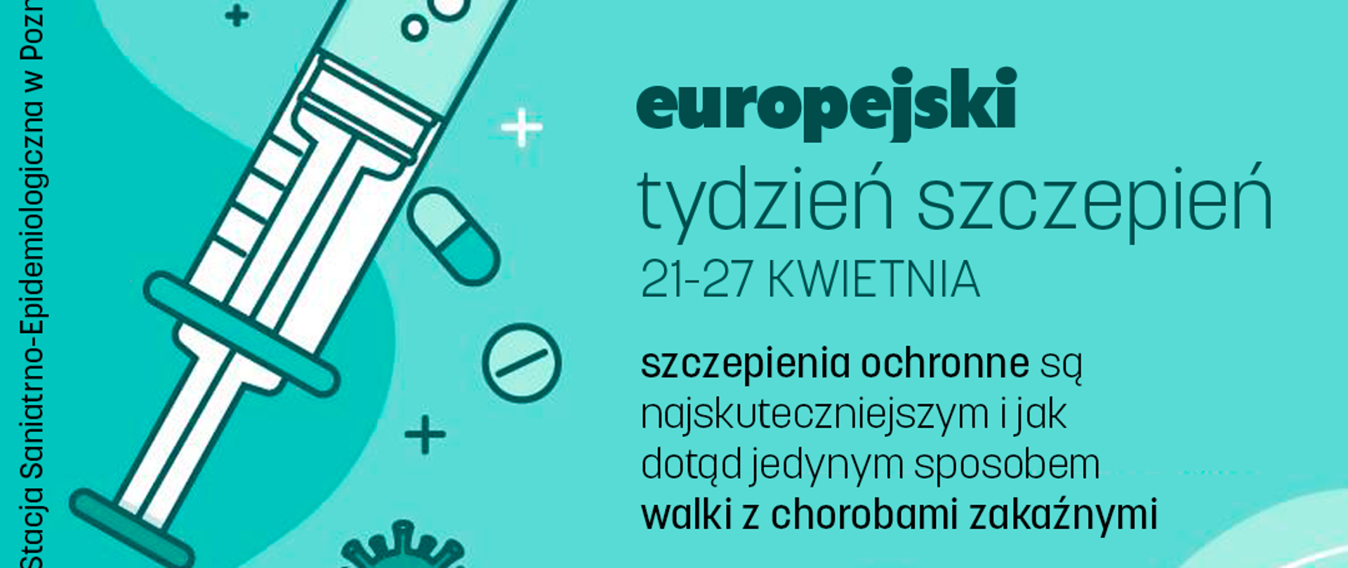 baner dot szczepień ochronnych, zielone tło rysunek strzykawki napis europejski tydzień szczepień