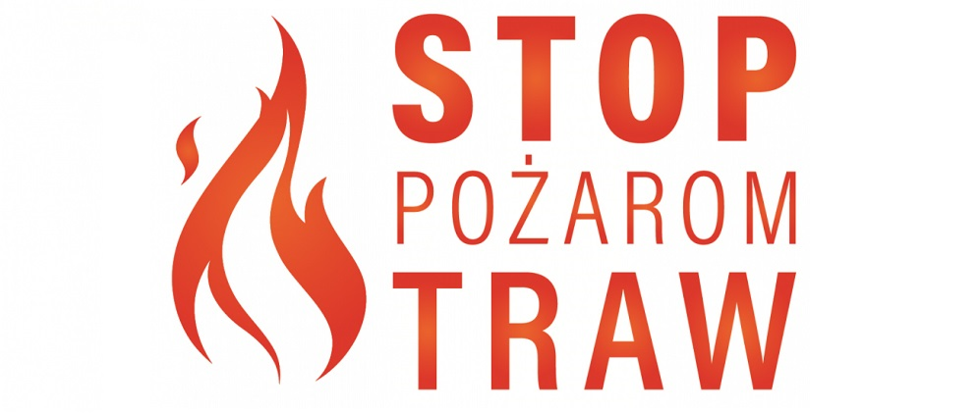 Zdjęcie przedstawia na jasnym tle symbol płomienia oraz napis pomarańczowymi literami stop pożarom traw