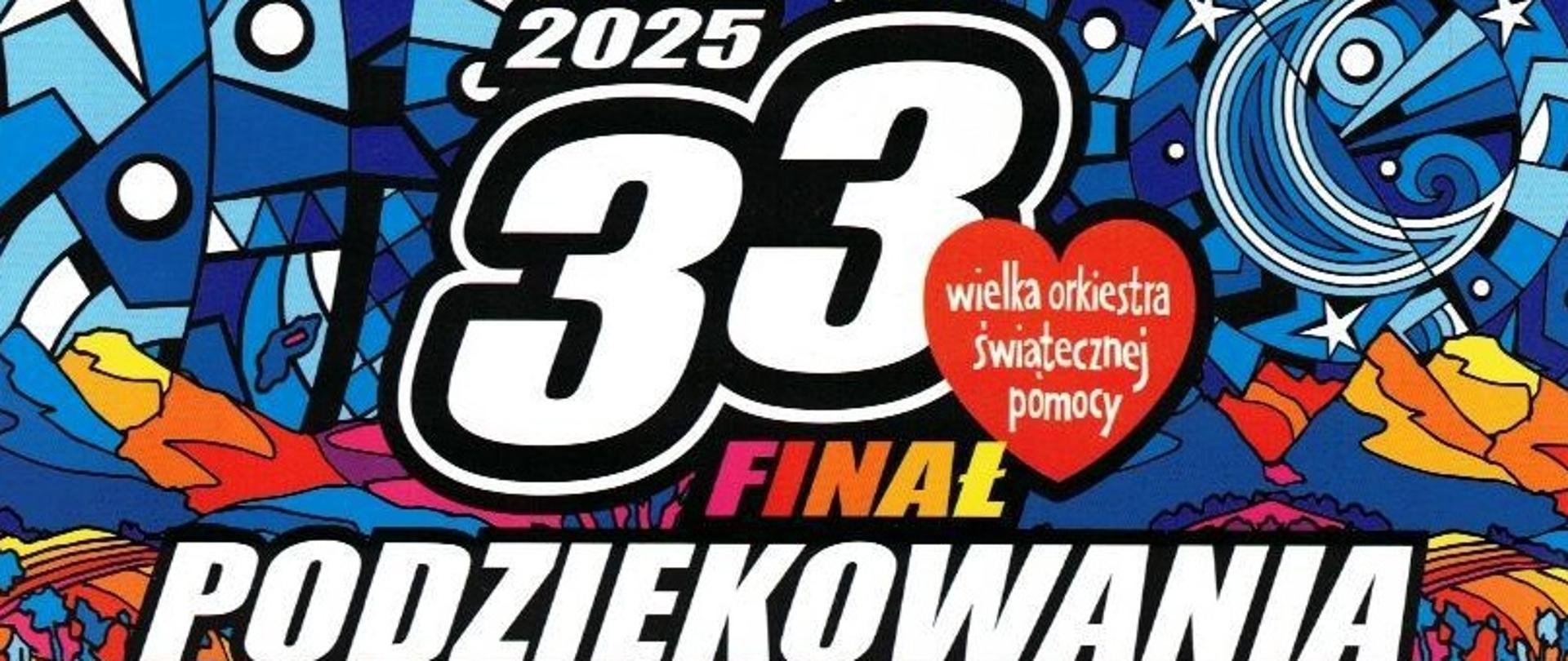 Napis 33 finał WOŚP podziękowania