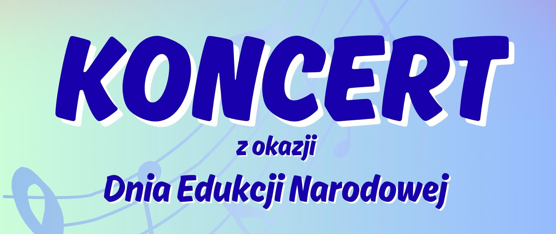 Niebieskie cieniowane w czewień tło z elamentami grafiki notacji muzycznej . Na tym tle Niebieskie napisy informujące o koncercie i miejscu wydarzenia.