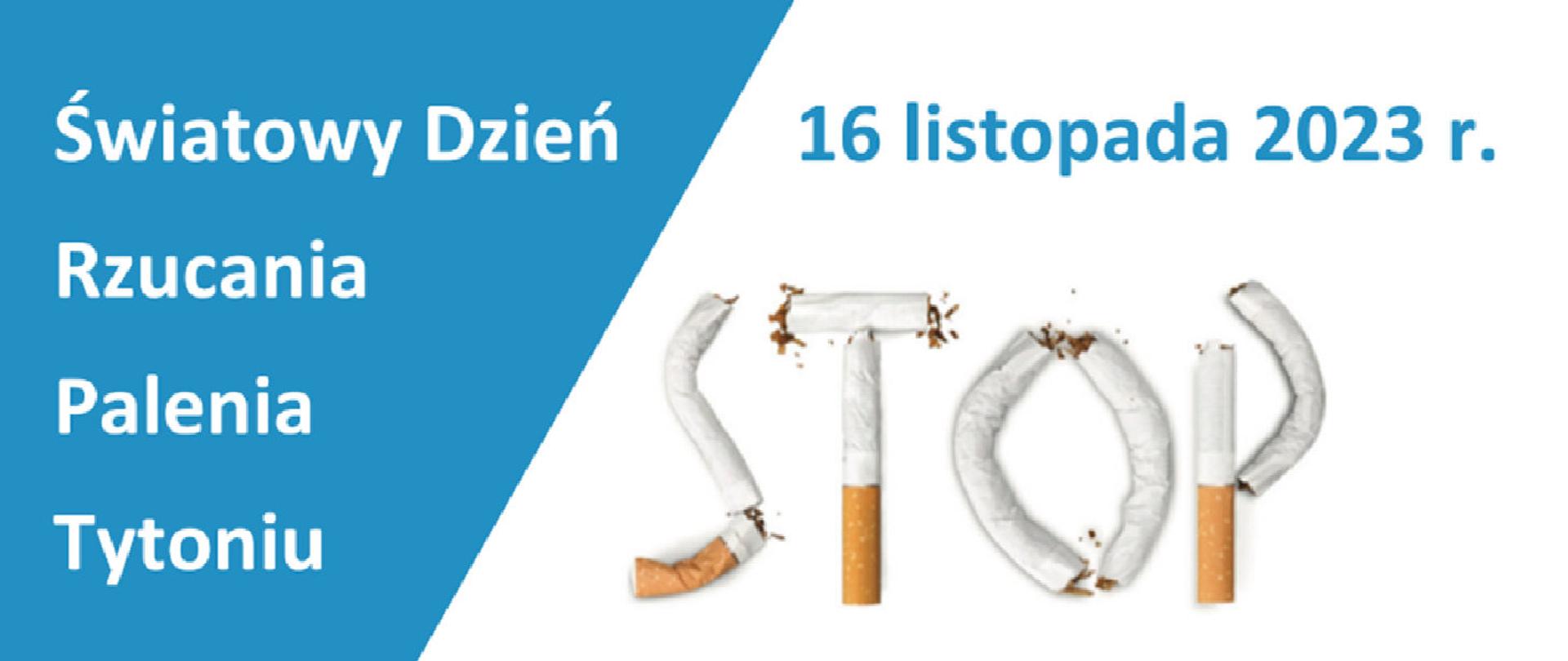 Logo z napisem Światowy Dzień Rzucania Palenia Tytoniu 16 listopada 2023 r.