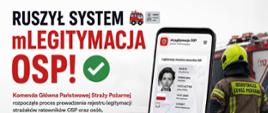 Grafika z nazwą akcji mLEGITYMACJA OSP z informacją iż rusza system