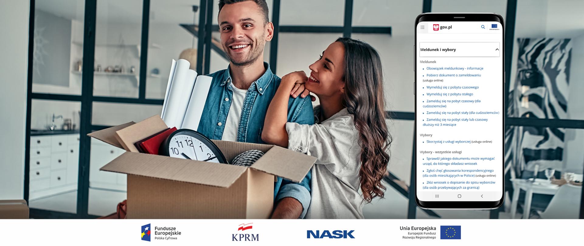 Młoda para w mieszkaniu podczas przeprowadzki