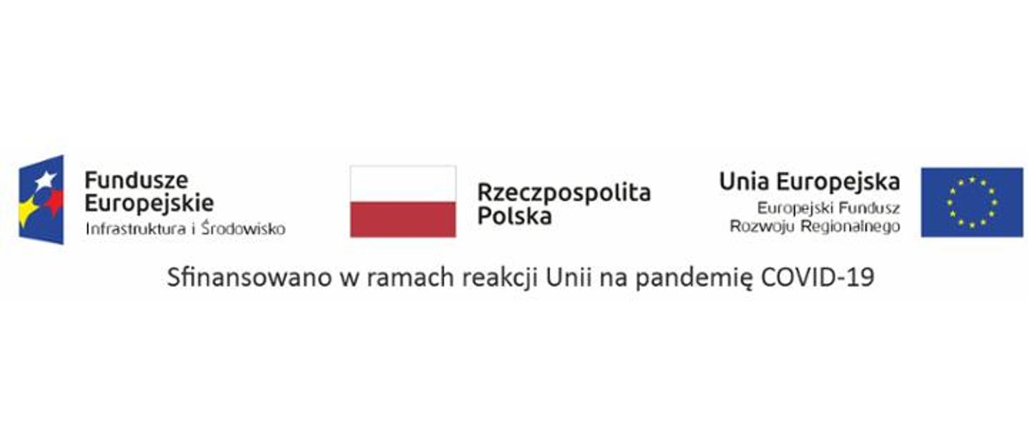 Grafika prezentująca logo partnerów: Fundusze Europejskie Infrastruktura i Środowisko, Rzeczpospolita Polska i Unia Europejska Europejski Fundusz Rozwoju Regionalnego.