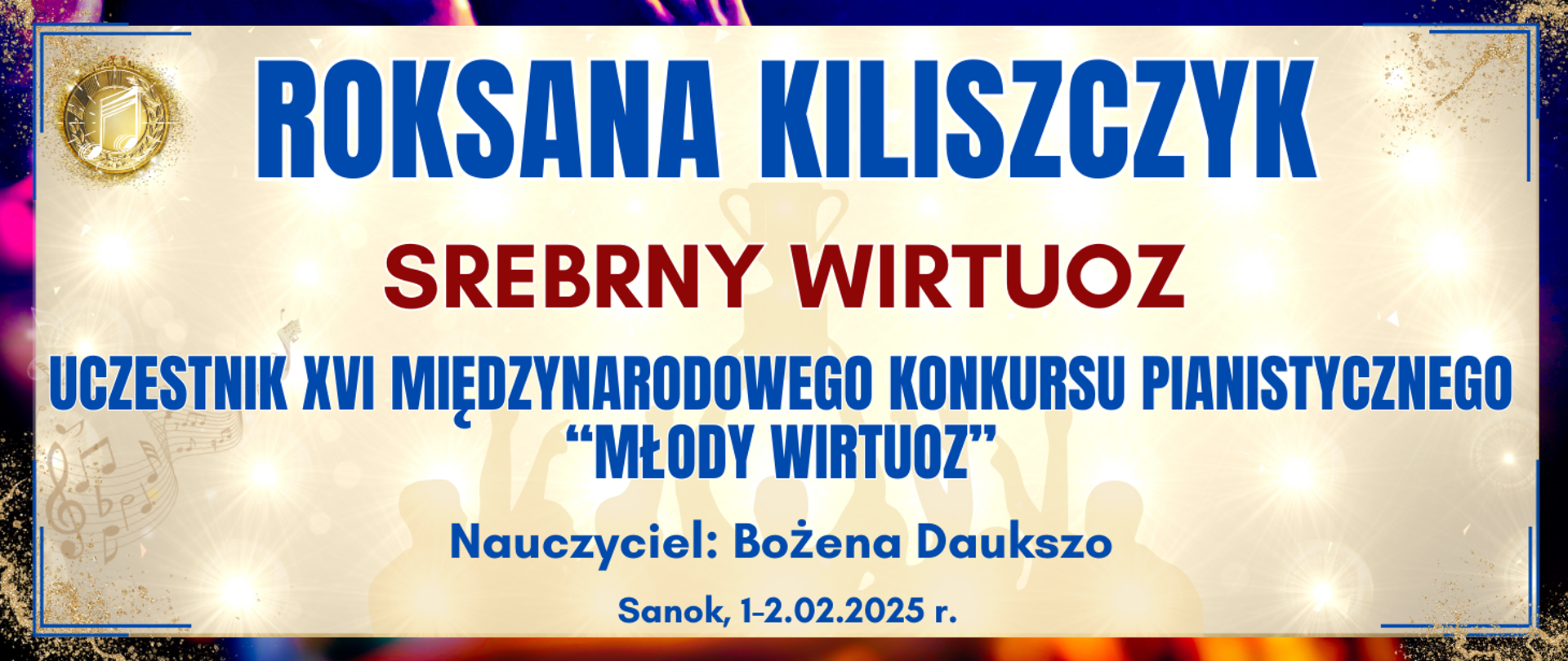 baner z ciemną kolorową ramką, jasne tło w środku z informacją o wyróżnieniu