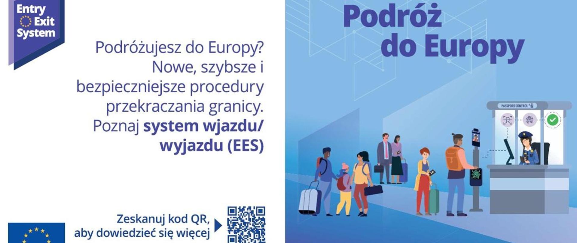 Baner dotyczący systemu EES z kodem QR i linkiem do strony informacyjnej