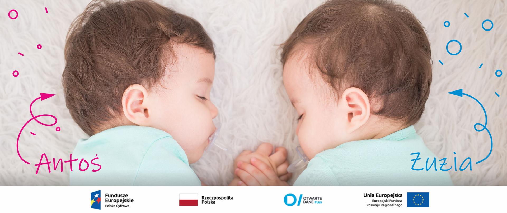 zdjęcie śpiących niemowląt - podpisani jako Antoś i Zuzia 